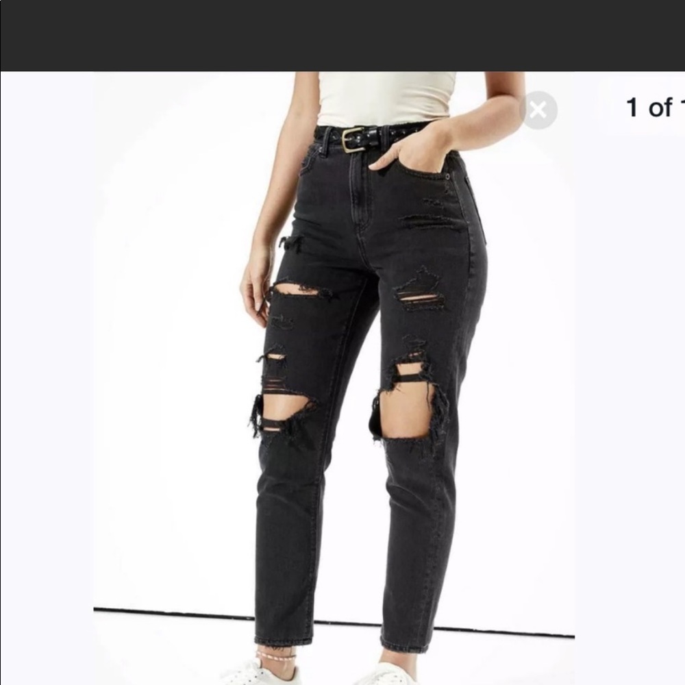American Eagle black ripped mom jeans